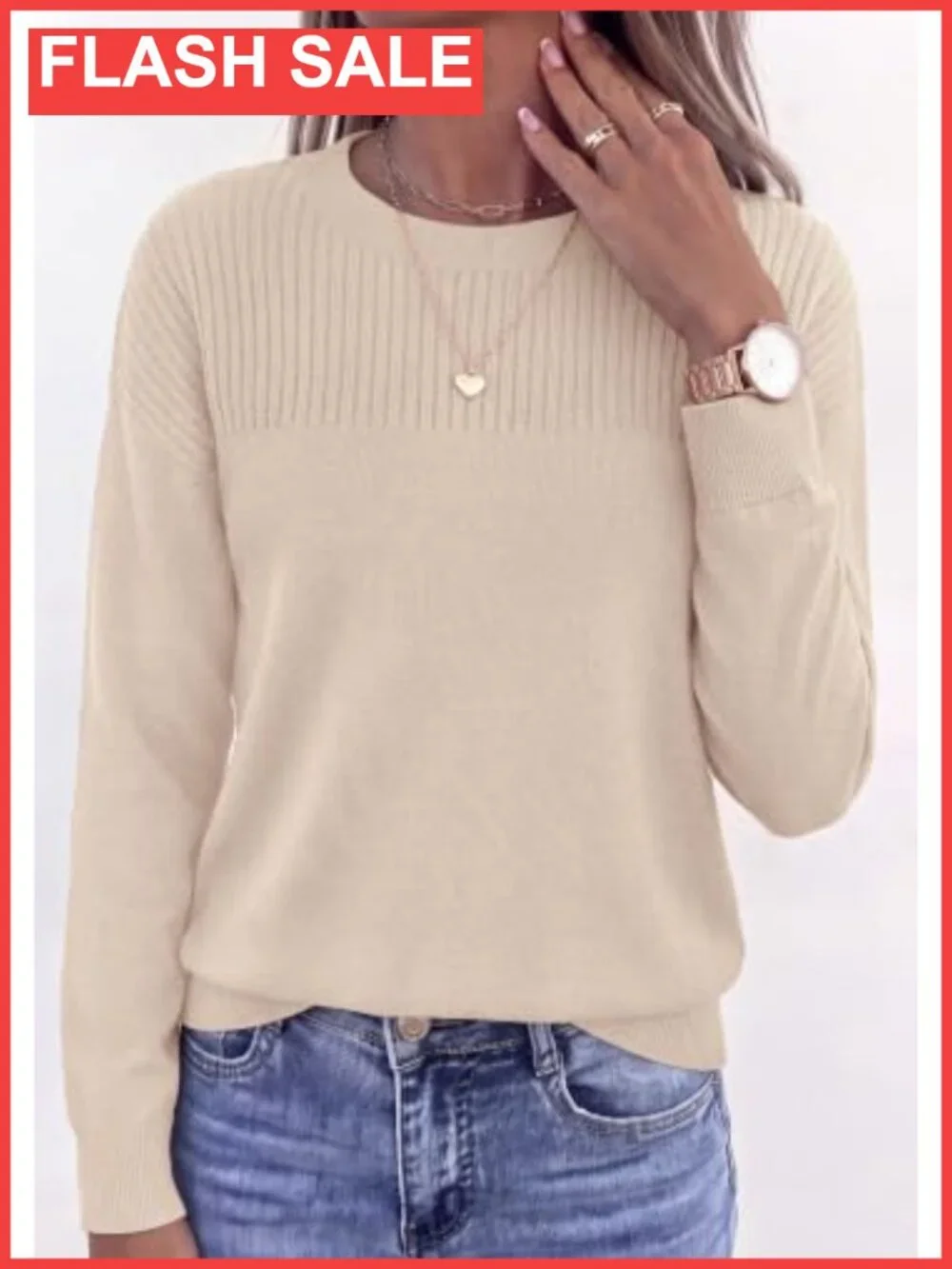 Crewneck Cropped Knit Sweater Long Sleeve Pullover Casual Fall Winter
